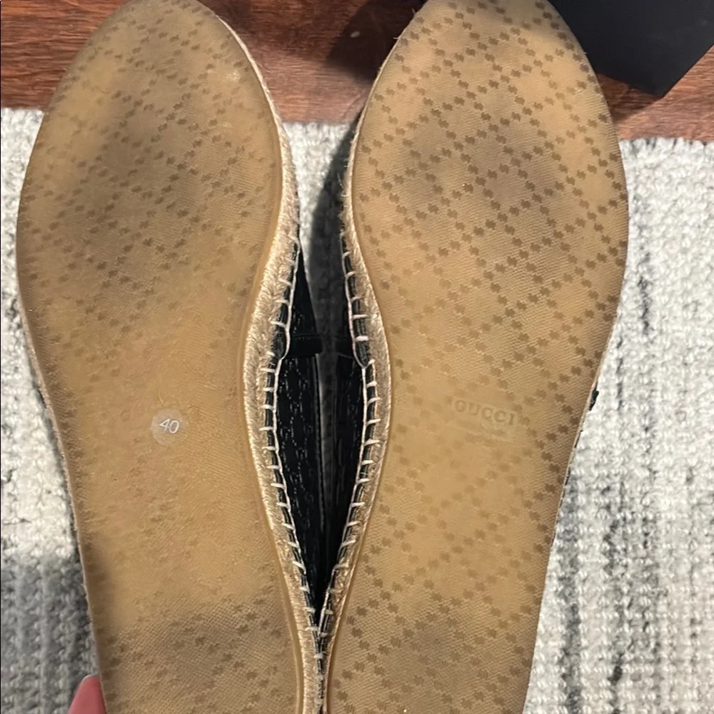 Gucci Black Leather Espadrilles with Natural Jute Trim